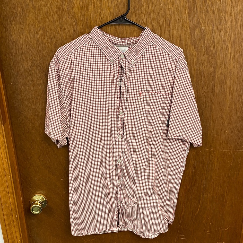 Columbia Men's Red and White Checkered Shirt